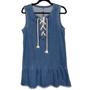New Aerie Small Blue Lace Up Denim Peplum Dress Stretch Cotton Medium Wash